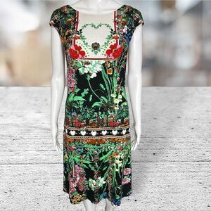 Cavalli Class Graphic Car Print Cap Sleeve Dress